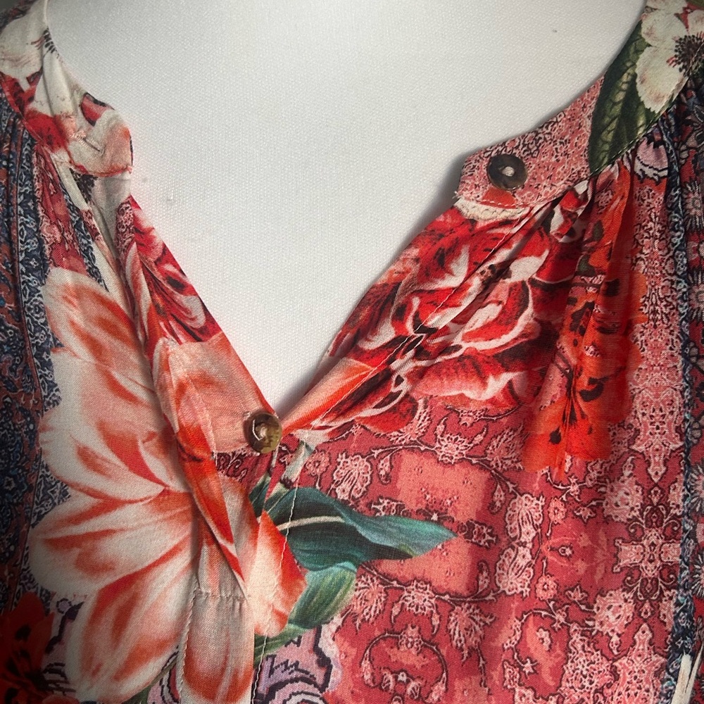 Johnny Was Jade Ingrid Multicolor Floral Batwing Notch Neck Boho Flowy Blouse - Picture 6 of 12